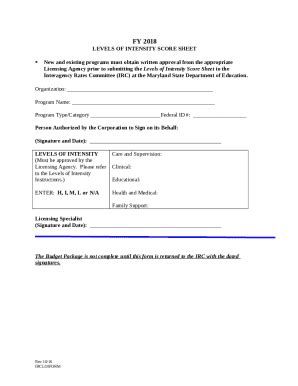 INTENSITY LEVEL SCORE SHEET Doc Template | pdfFiller