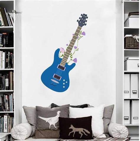 Rawpockets Decal ' Blue Stylish Guitar' Multi-Color Medium Size Wall ...