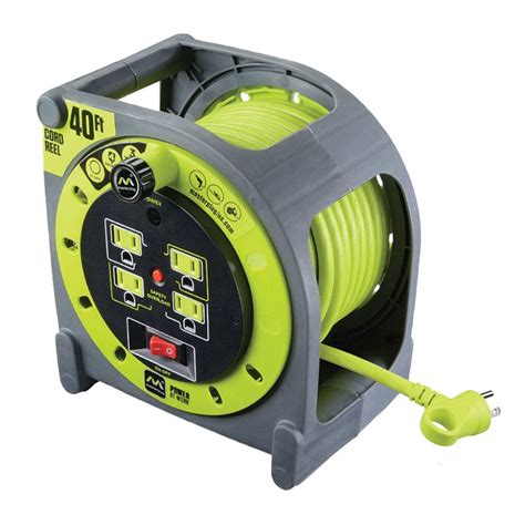 Masterplug 40ft Heavy Duty Extension Cord Case Reel with 4 120V / 10 ...