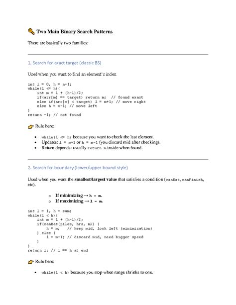 Binary Search Patterns Overview: Key Techniques and Examples - Studocu