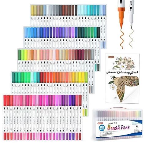 GOODIEBOX 120 Colors Dual Tip Brush Art Marker Pens With 1 Coloring ...
