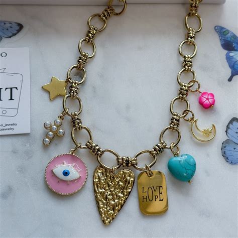 Charm Necklace, Custom Charm Necklace, Gold Charm Necklace, Chunky ...