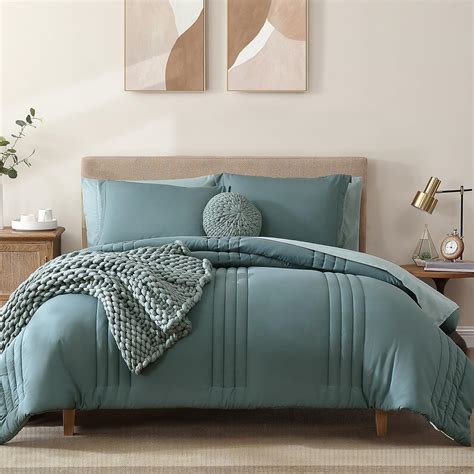 Amazon.com: Monbix Queen Comforter Set - 7 Pieces Blue Green Bed in a ...