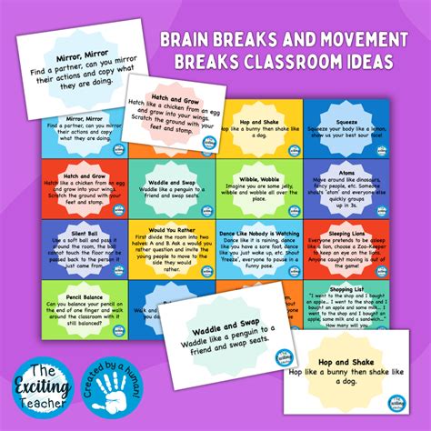 Brain Breaks and Movement Breaks Classroom Activity Cards – Exciting ...