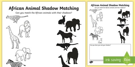 Grade R - Wild Animals - Worksheet: Shadow Matching