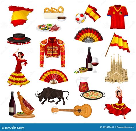 Spanish Traditional Symbols and Objects with Flag and Food Vector Set ...