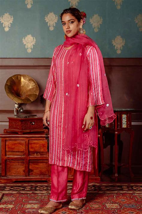 Shop Pink Embroidered Kurta & Pant Set by LAHARIO at House of Designers ...