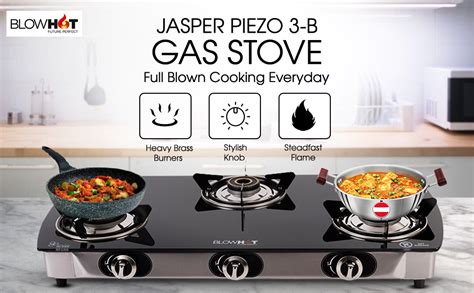 BLOWHOT Heavy Brass Burner 3 Burner Auto Ignition Gas Stove - Toughened ...