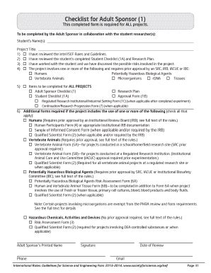 Checklist For Adult Sponsor - Fill and Sign Printable Template Online