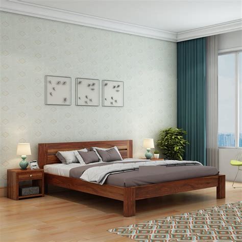 Woodmart Furniture Sheesham Wood Queen Size Bed - Solid Wooden Cot with ...