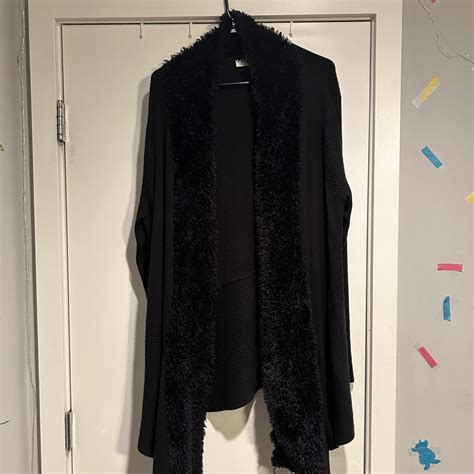 Oversized black cardigan with fuzzy collar!... - Depop