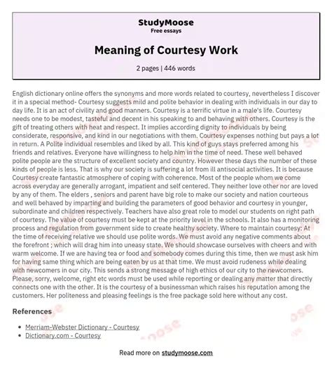 Meaning of Courtesy Work Free Essay Example