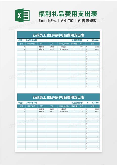 简洁福利礼品费用支出表Excel模板下载_熊猫办公