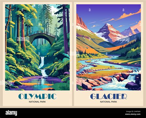 Set of Retro National Parks vector art posters Stock Vector Image & Art ...