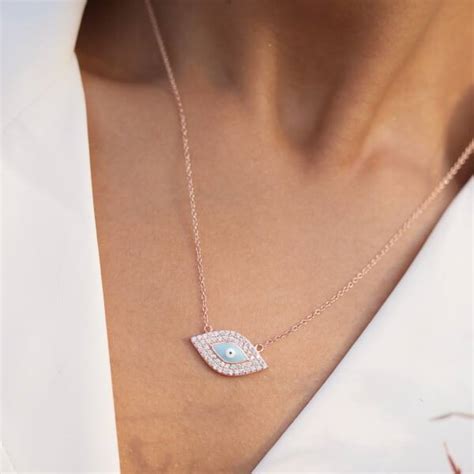Rose Gold Finish Diamond Studded Forever Evil Eye Necklace – Twenty One ...
