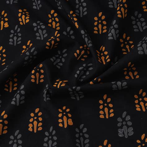 Black Syahi Begar Cotton Hand Block Bagru Print Fabric