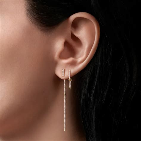 Maria Tash 18ct Yellow Gold 7mm Diamond 0.02ct Double Sided Bar Earring ...