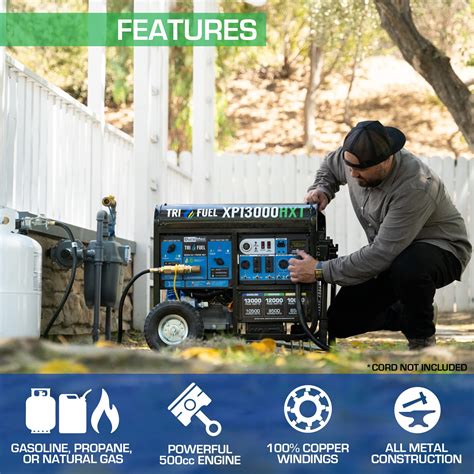 Buy DuroMax XP13000HXT 13,000-Watt 500cc Tri Fuel Gas Propane Natural ...