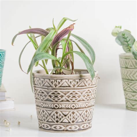 Intricate Texture Grey Pot Online - Premium Planter | Nestasia