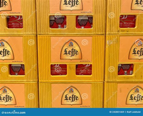 Closeup of Beer Crates with Bottles with Logo Lettering of Belgian ...