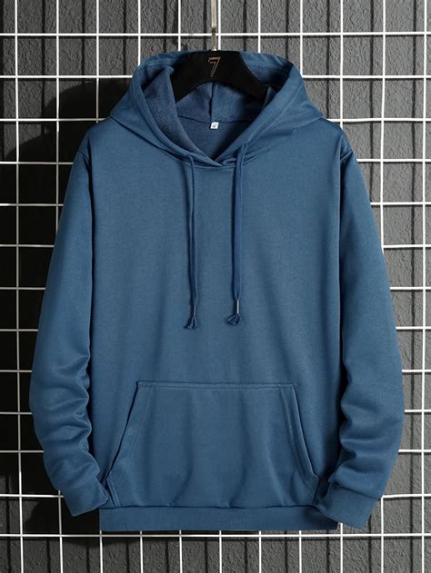 Men Drawstring Pocket Solid Hoodie | Roupas da moda feminina ...
