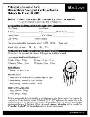 Fillable Online dreamcatcher macewan Volunteer Application Form ...