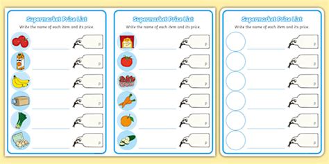 Supermarket Price List Template Writing Activity | Twinkl