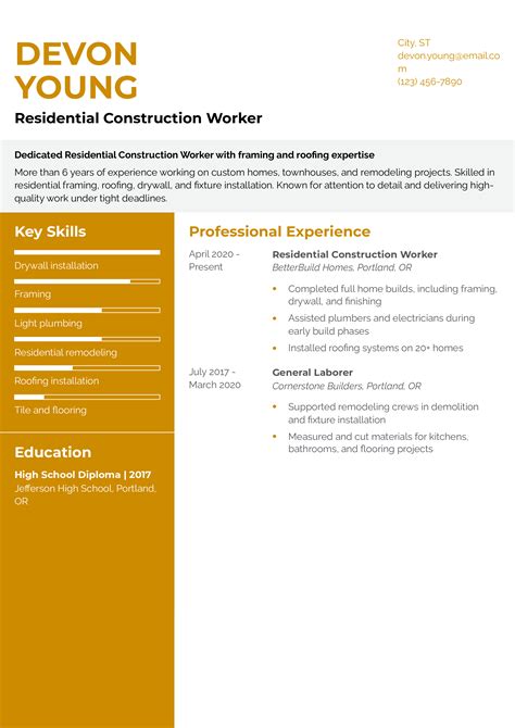 20 Construction Worker Resume Examples and Templates for 2026 - Resume.org