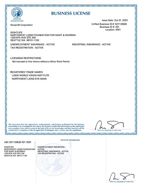 State of Washington Business License | LWVI Resources