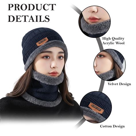 MOMISY Unisex Woolen Beanie Design Cap Plus Muffler Scarf Set for Men ...