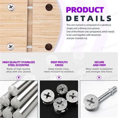 Buy Swpeet 100Pcs 4 Sizes 3 in 1 Furniture Connecting Cam Lock Fittings ...