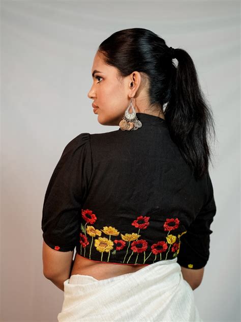 BLACK FLORAL EMBROIDERY COLLARED BLOUSE – thesaffronsaga