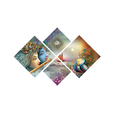 Set of 4 Radha Krishna Premium Canvas Painting - eCraftIndia Online