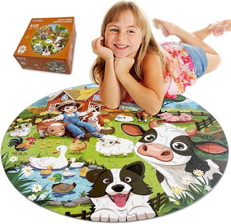 Amazon.com: TALGIC Puzzles for Kids Ages 4-6, 70 Piece Round Floor ...