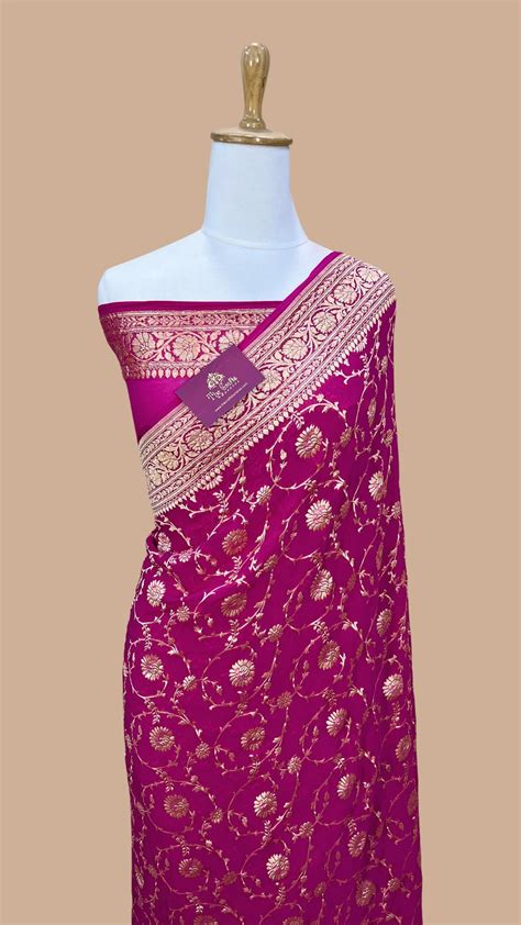 Khaddi Georgette Banarasi Saree - Gold Zari – The Crafts Banaras