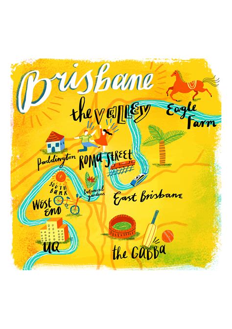 Illustrated map of Brisbane, Australia on Behance