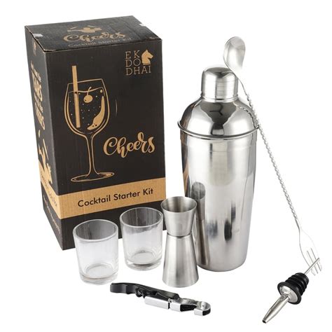 Buy EK DO DHAI 8Pcs Metal and Glass Cocktail Starter Kit from Ek Do ...