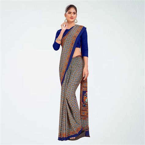 Women's Premium Italian Silk Paisley Print Teachers Uniform Sarees With ...