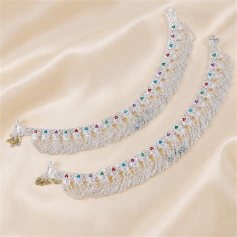 Shakti Rangrez Meenakari Silver Anklets – PP Jewellers