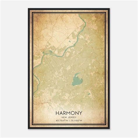 Vintage Harmony New Jersey Map Poster, Harmony NJ City Road Wall Art ...