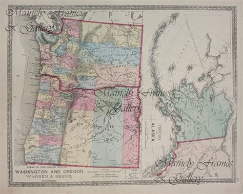 1874 Map of Alaska, Washington and Oregon by Warner & Beers – Mainely Frames & Gallery