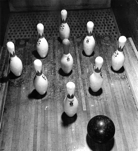 Nine-pin set up with Brunswick Bowling Ball and Pins