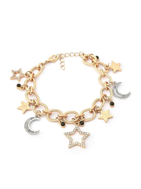 ZAVERI PEARLS Gold Tone Dazzling Diamonds Moon & Stars Classy Charm ...