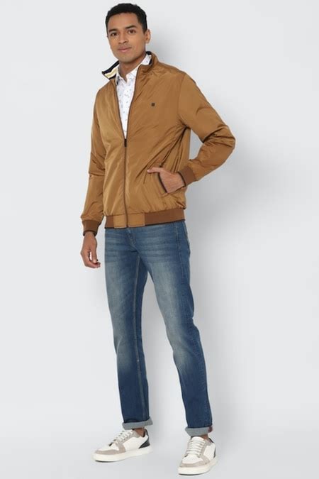 Tan Solid Casual Full Sleeves High Neck Men Regular Fit Jackets ...