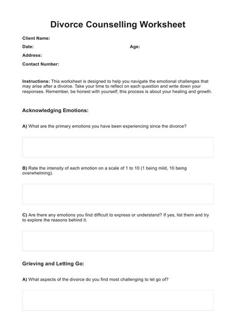 Divorce Counseling Worksheet & Example | Free PDF Download