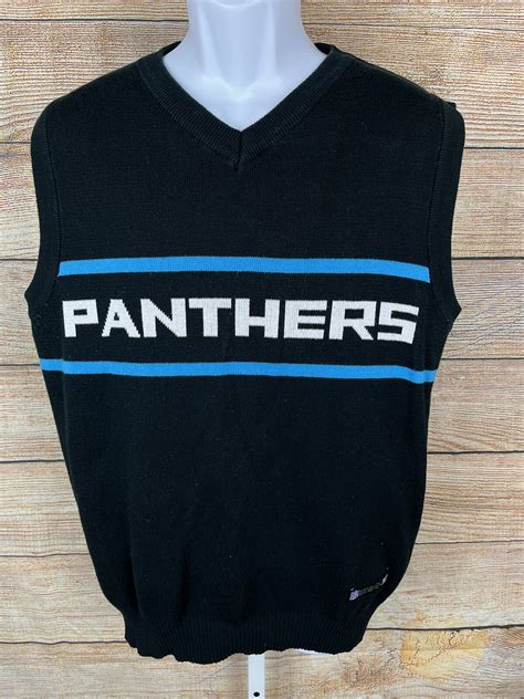 Carolina Panthers Reebok Sweater Vest Mens Sz Medium Black Blue NFL ...