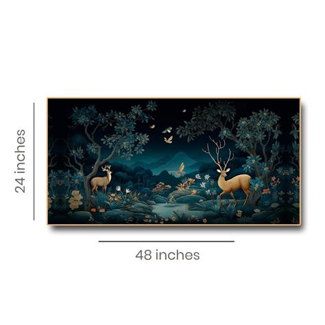 Midnight Musing Canvas Painting of Deer and Bird Engrossed in the ...