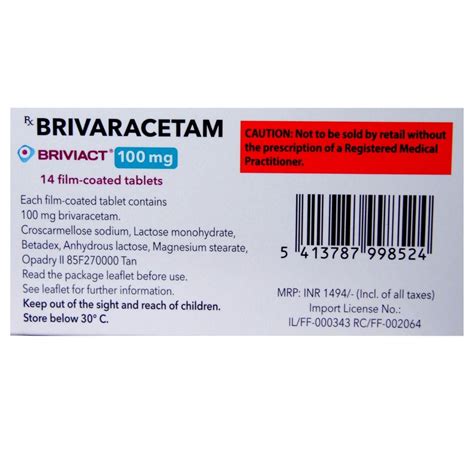 Briviact 100 mg Tablet 14's Price, Uses, Side Effects, Composition ...