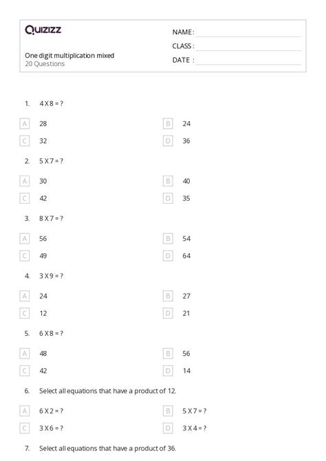 50+ One-Digit Multiplication worksheets for 3rd Class on Quizizz | Free ...