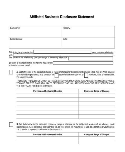 Image result for Disclosure Statement Example